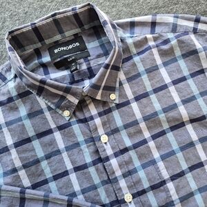Bonobos Mens Sz LG Button Down Checkered Slim Fit cotton Button Down Blue Wht